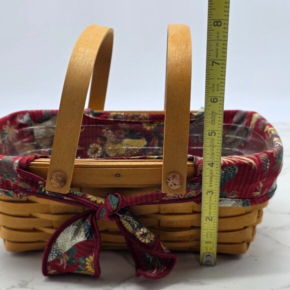 Longaberger 2000 Red Woven Memories Basket Protector Liner Country Chickens NEW - Picture 9 of 10